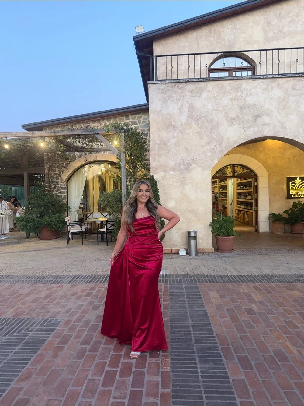 Elegant Satin Cowl Neck Evening Gown - Red